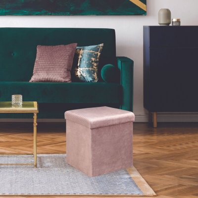 THE HOME DECO FACTORY Pouf coffre de rangement rose poudr&eacute;