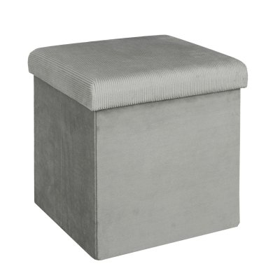 THE HOME DECO FACTORY Pouf coffre de rangement velours c&ocirc;tel&eacute; gris souris