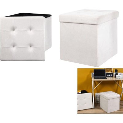 THE HOME DECO FACTORY Pouf coffre pliable en su&eacute;dine assise capitonn&eacute;e Beige