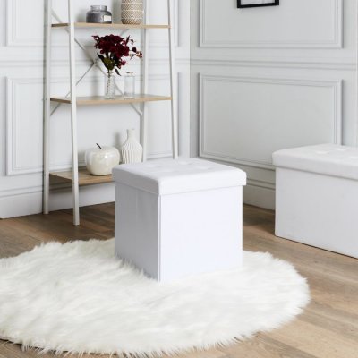 GENERIQUE Pouf coffre pliable PU assise capitonn&eacute;e blanc