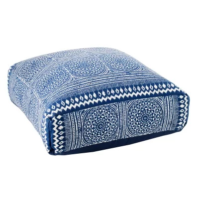 J-LINE Pouf En Coton ""mosa&iuml;que"" 80cm Bleu