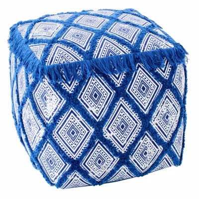 J-LINE Pouf En Coton ""oriental"" 45cm Bleu
