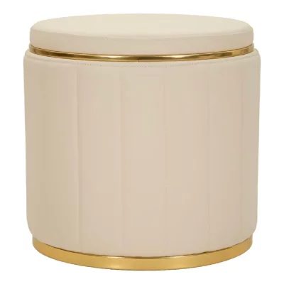 MAURO FERRETTI Pouf en similicuir cr&egrave;me avec rangement, &oslash; 46,5 x 44 cm