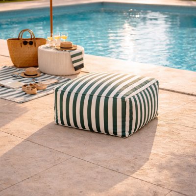 CONCEPT USINE Pouf exterieur ray&eacute; vert d&eacute;perlant 55x65x35 cm POSITANO 
