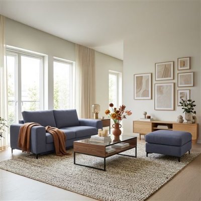  Pouf Fiesole Tissu Bleu - Bleu