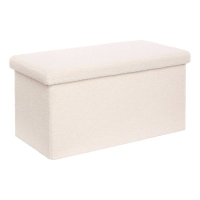 ATMOSPHERA Pouf Pliable Coffre Jaiko En Bouclette Blanc 76x38cm - 
