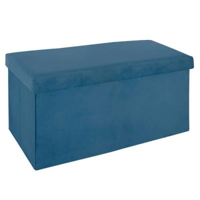 ATMOSPHERA CREATEUR D INTERIEUR Pouf pliable en velours - Bleu fonc&eacute; - L 76 x P 38 x H 38 cm