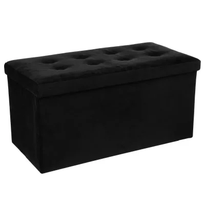 ATMOSPHERA Pouf pliable - Lysandre en velours - Noir - L 75,7 x P 37,5 x H 38 cm
