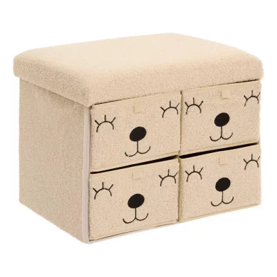 ATMOSPHERA Pouf Pliant Enfant Ezzio Beige 4 Tirroirs 39x38x50 Cm - 