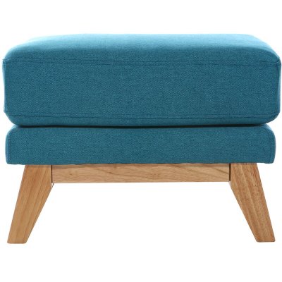 MILIBOO Pouf repose-pieds d&eacute;houssable scandinave en tissu bleu canard et bois clair OSLO