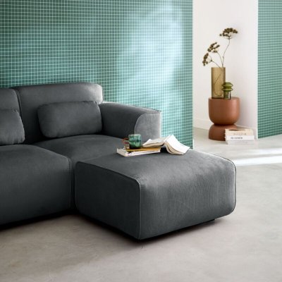SWEEEK Pouf, repose-pieds pour canap&eacute; 2 places velours c&ocirc;tel&eacute; gris fonc&eacute;