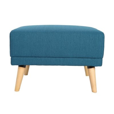 MILIBOO Pouf repose-pieds scandinave en tissu bleu canard et bois clair ULLA