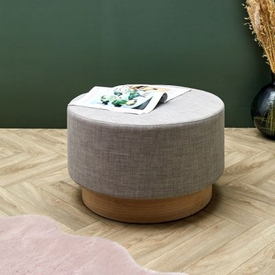 THE HOME DECO FACTORY Pouf scandinave en tissu base bois 60 cm Gris clair Gris Clair
