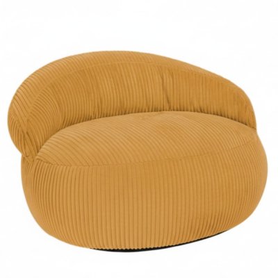 BANANAIR Pouf xxl d&eacute;houssable en velours c&ocirc;tel&eacute; 110x100 cm jaune moutarde