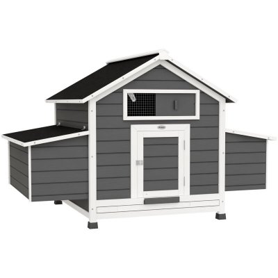 PAWHUT Poulailler Cottage Sur Pied Verrouillable Toiture Int&eacute;grale 6 Pondoirs 150 X 100 X 96 Cm Bois Gris