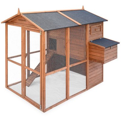 SWEEEK Poulailler en bois COTENTINE. 6 &agrave; 8 poules. cage &agrave; poule avec enclos