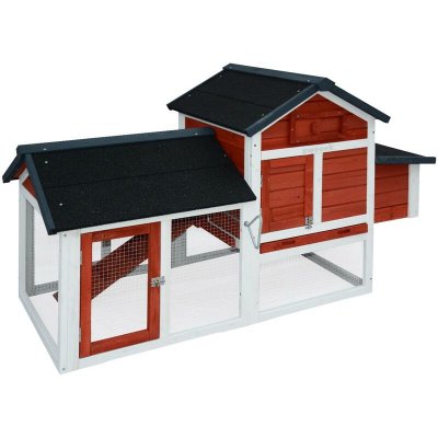 SWEEEK Poulailler en bois rouge galinette, 3 poules, cage &agrave; poule avec enclos