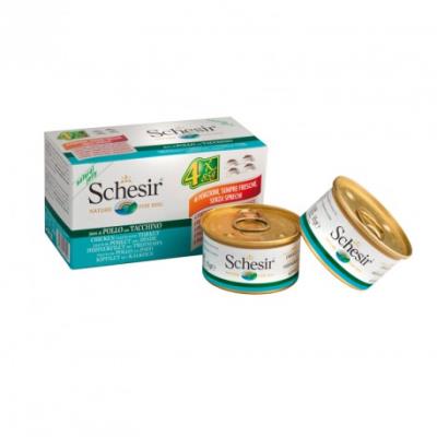 SCHESIR Poulet avec Jambon Multipack 4 Unit&eacute;s pour votre Animal de Compagnie