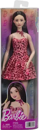 BARBIE Poup&eacute;e  fashionista en robe l&eacute;opard rose - 32cm
