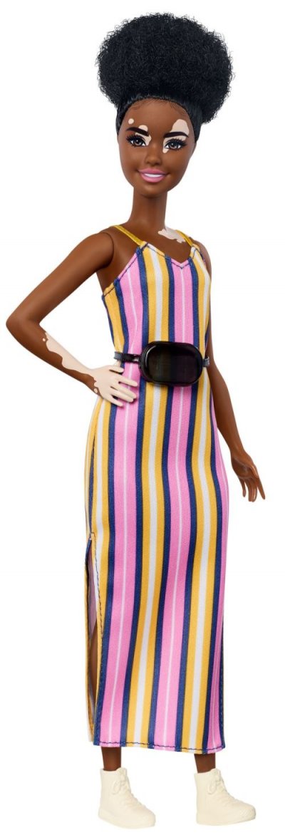 BARBIE Poup&eacute;e  Fashionistas avec robe longue ray&eacute;e Mod&egrave;le al&eacute;atoire
