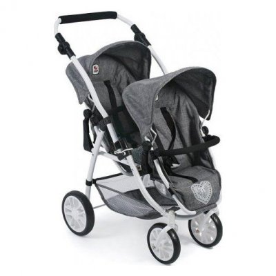 BAYER CHIC 2000 Poussette double jumeaux pour poupees poupons - 71x47x79cm - poignee 55 a 84 cm