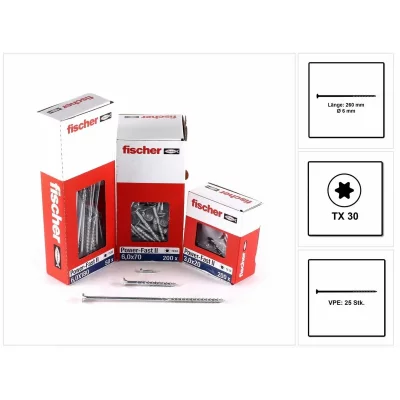 FISCHER Power-Fast ii 670470 Spanplattenschrauben 6 mm 260 T-Profil Stahl (670470) - 