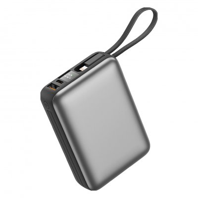AKASHI PowerBank 20000mAh 22.5W USB-C Lightning Dragonne Int&eacute;gr&eacute;e Gris