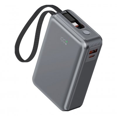 AKASHI PowerBank 20000mAh 65W Double Port USB C&acirc;ble USB-C Int&eacute;gr&eacute; Gris