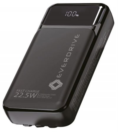 EVERDRIVE Powerbank H22 20000mAH 22.5W QC3.0 Noir + c&acirc;bles int&eacute;gr&eacute;s