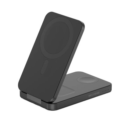 DECODED Powerbank Magn&eacute;tique 3-en-1 8000mAh avec Port USB-C PD 20W et Support Pliable Noir