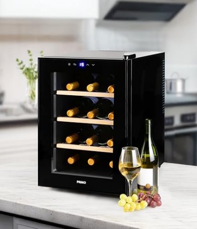 PRIMO PR190WK Cave &agrave; Vin - 12 Bouteilles - Classe F - Pose Libre - Noir