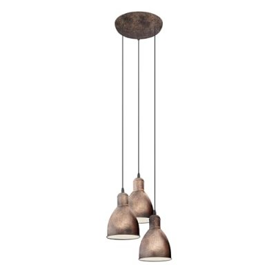EGLO PRIDDY - Suspension 3 Lumi&egrave;res M&eacute;tal Cuivre patin&eacute; &Oslash;32,5cm