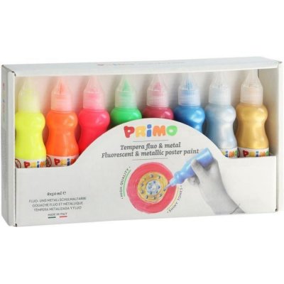 PRIMO  kit de peinture pour affiche Tempera junior m&eacute;tallis&eacute;e/fluor&eacute;e 8 x 50 ml