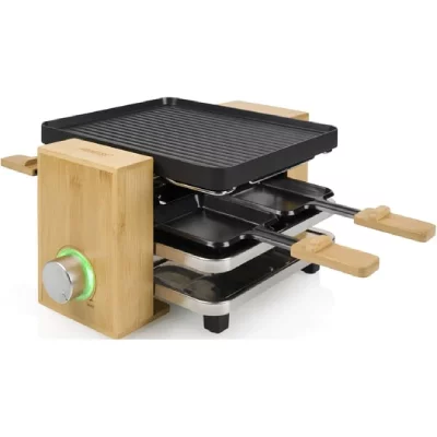 PRINCESS  Pure 4 Appareil &agrave; raclette 4 po&ecirc;lons, rev&ecirc;tement anti-adh&eacute;sif noir, bambou