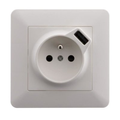ZENITECH Prise 2P+T 16A &eacute;quip&eacute;e d'un port USB (2,4A) Blanc - Artezo