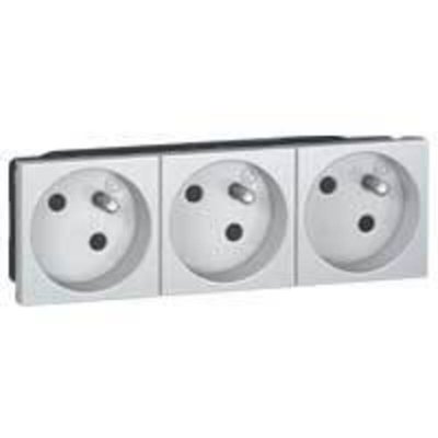 LEGRAND Prise 2P+T Mosaic - Aluminium - Bloc de 3 prises