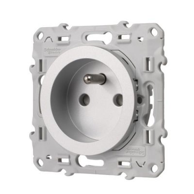 SCHNEIDER ELECTRIC Prise de courant 2 P&ocirc;les + Terre  Odace Aluminium