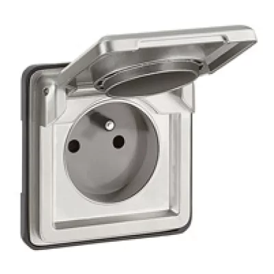LEGRAND Prise de courant 2P+T &agrave; puits fran&ccedil;ais - 16A - Avec volet - Chrome