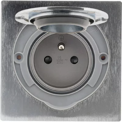 ZENITECH Prise de sol 16A 2P+T finition alu bross&eacute; - IP55 avec bo&icirc;te d'installation