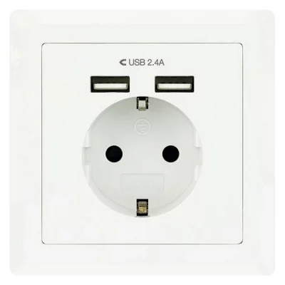NANOCABLE Prise Murale avec 2 Ports USB 10.35.0010 5V/2.4A Blanc