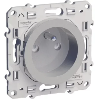 SCHNEIDER ELECTRIC Prise Odace couleur Aluminium 2 poles et terre 