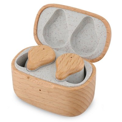 PRIXTON  &Eacute;couteurs sans fil TWS163, Earbuds avec design en bois ECO, Bluetooth 5.4, Technologie ENC 