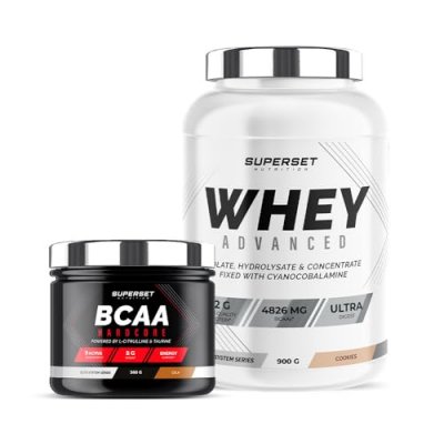 SUPERSET NUTRITION Programme Galbe Musculaire - 100% Whey Proteine Advanced 900g Cookies - Bcaa Hardcore Cola