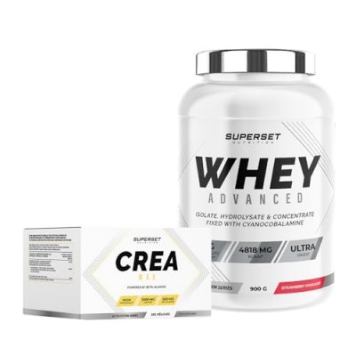 SUPERSET NUTRITION Programme Prise De Muscle Sec Avanc&eacute; - 100% Whey Proteine Advanced 900g Fraise Yogourt - Cr&eacute;a Max