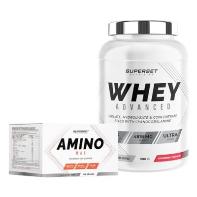 SUPERSET NUTRITION Programme Prise De Muscle Sec D&eacute;butant - 100% Whey Proteine Advanced 900g Fraise Yogourt - Amino Max