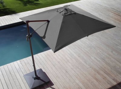 PROLOISIRS  - Parasol d&eacute;port&eacute; carr&eacute; en aluminium 3x3m Roma gris