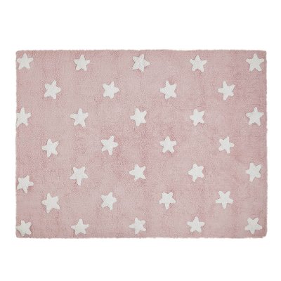 LORENA CANALS PROMOTION - Tapis de sol enfant 120x160 cm Rose &eacute;toiles blanches