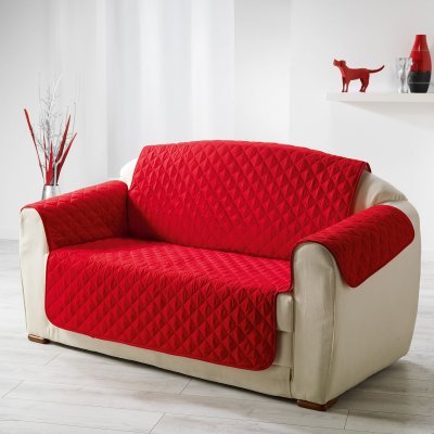 DOUCEUR D INTERIEUR Protege canape matelasse 223 x 179 cm microfibre unie club Rouge