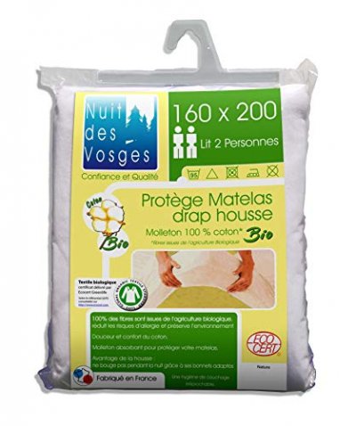 NUIT DES VOSGES Prot&egrave;ge matelas absorbant coton bio natura 160x200