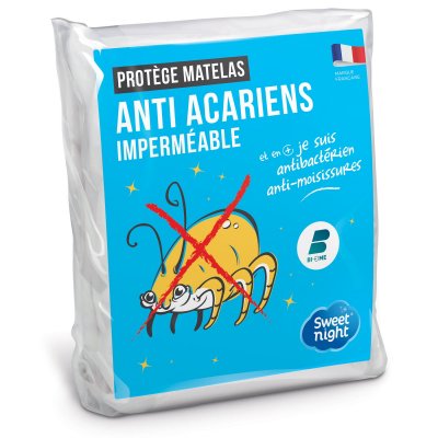 SWEET NIGHT Prot&egrave;ge matelas anti-acariens imperm&eacute;able molleton 100% coton 180x200
